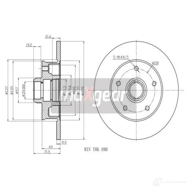 Тормозной диск MAXGEAR 2836421 190977 ADN Q7UY изображение 0