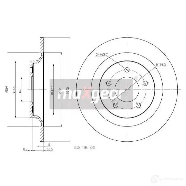 Тормозной диск MAXGEAR 27W9D4 W 2838294 192497