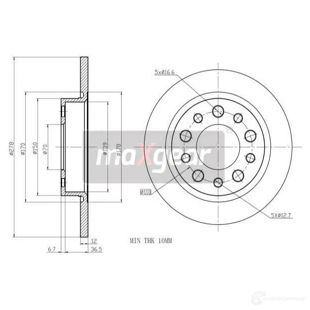 Тормозной диск MAXGEAR 191934 I5X7 F 2837466