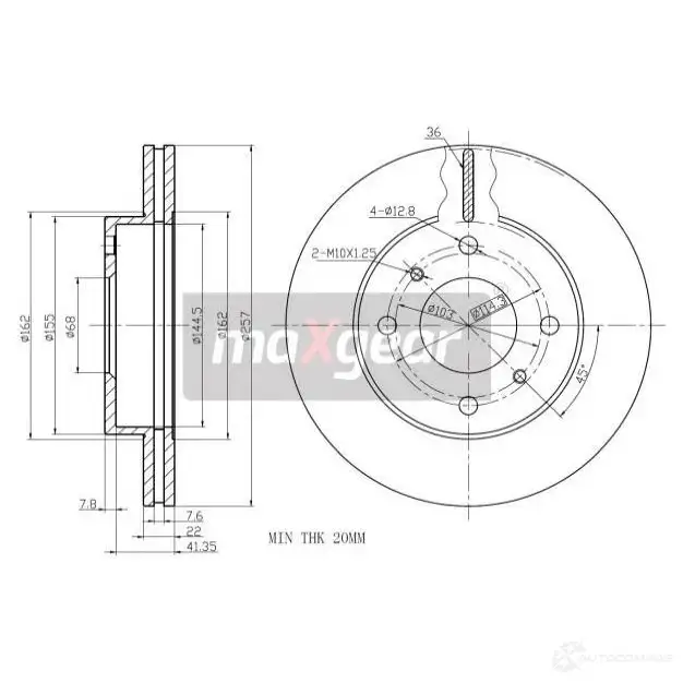 Тормозной диск MAXGEAR 191023 2836531 N C6NT8