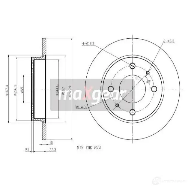 Тормозной диск MAXGEAR 42 G8R 191955 2837504 изображение 0