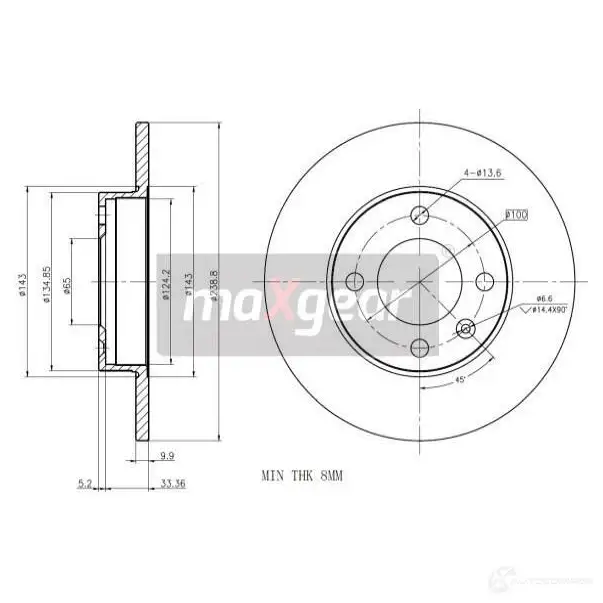 Тормозной диск MAXGEAR 190759max BR91U DD 1425005041