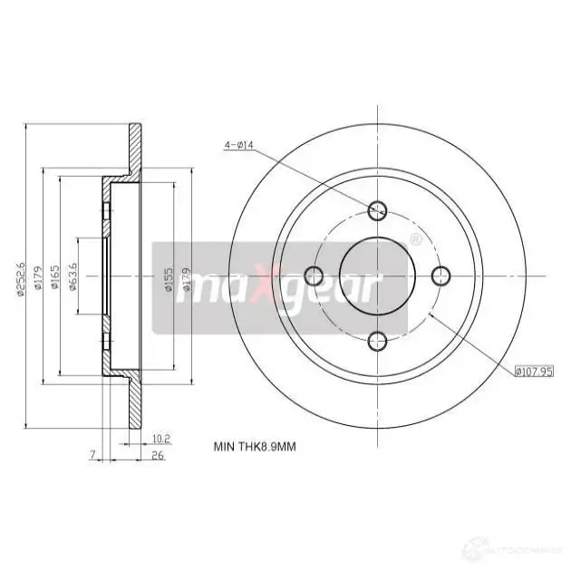 Тормозной диск MAXGEAR D T4MC 190781max 2836056 изображение 1