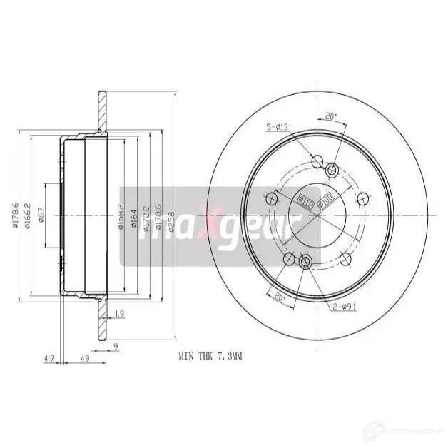 Тормозной диск MAXGEAR 190770 H5C QQVE 2836028