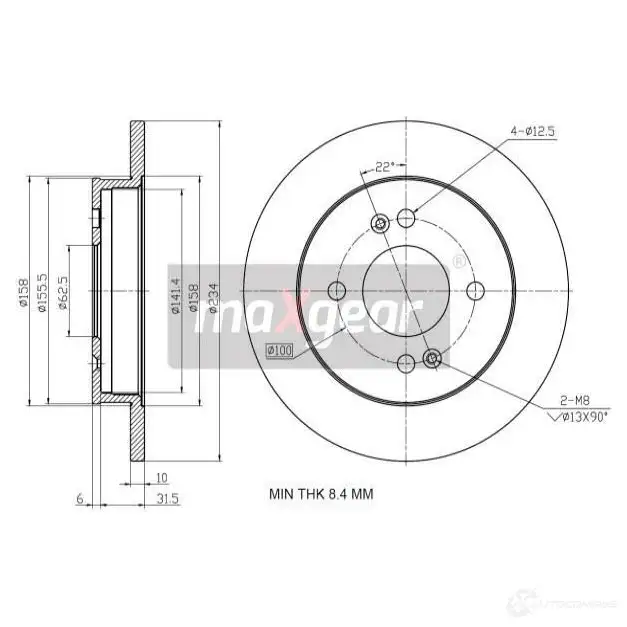 Тормозной диск MAXGEAR V7WC2 Z 191938 2837474
