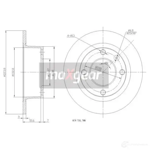 Тормозной диск MAXGEAR 190978 2836423 FX9I7 08
