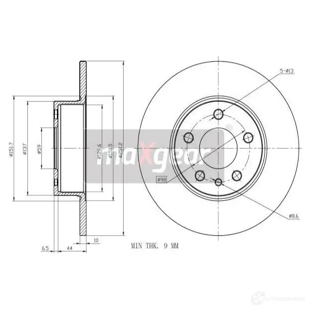 Тормозной диск MAXGEAR 190981 2836429 BJZD 5
