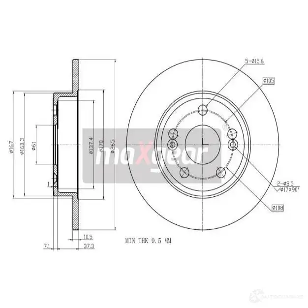 Тормозной диск MAXGEAR FVR4G 8 2837564 192004 изображение 0