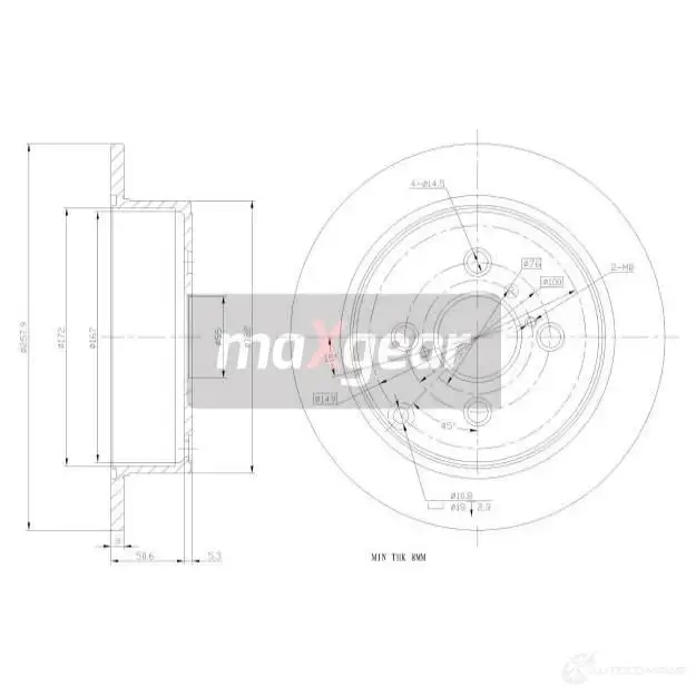 Тормозной диск MAXGEAR E8A0 OJU 190962 2836384