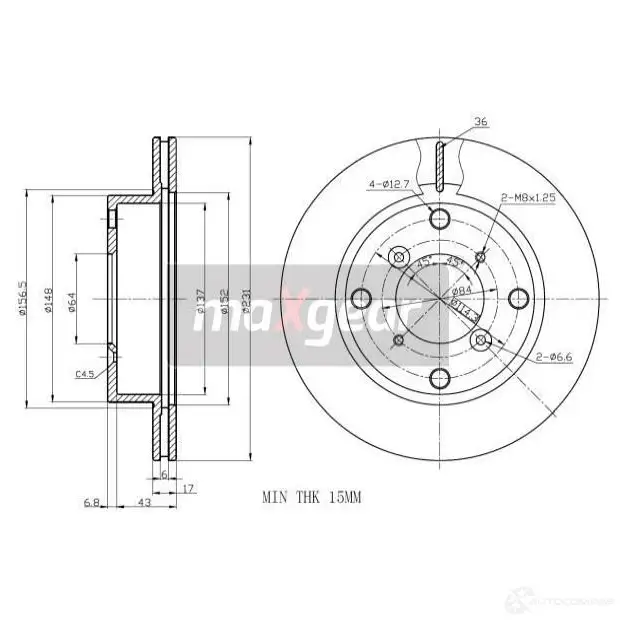 Тормозной диск MAXGEAR 2835977 3D0 93 190750
