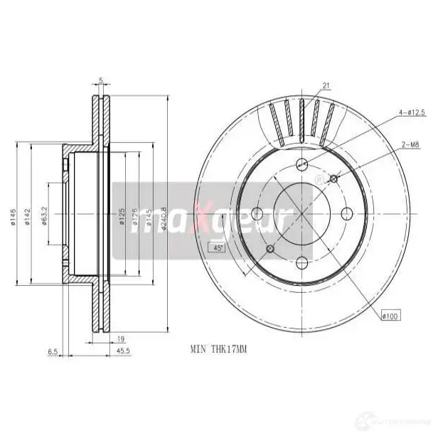 Тормозной диск MAXGEAR 2836327 190934 P1BR K6O изображение 0