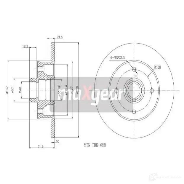 Тормозной диск MAXGEAR U4 VU8T 190753max 1425005040