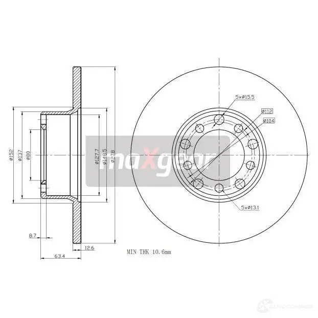 Тормозной диск MAXGEAR 2 668Q0 190845 2836206