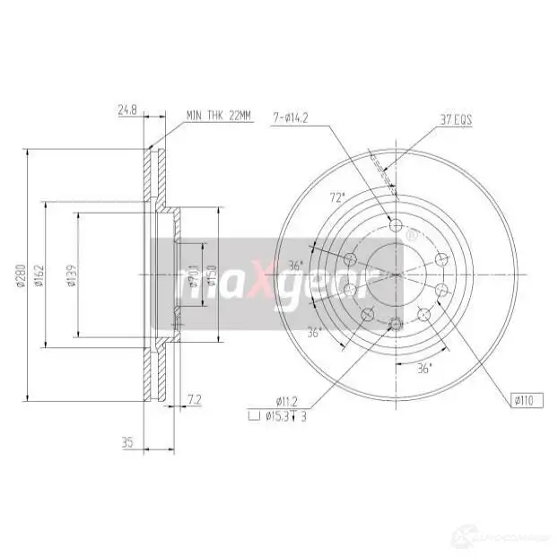 Тормозной диск MAXGEAR 190804 LBI3Z5 E 2836116 - Изображение 1