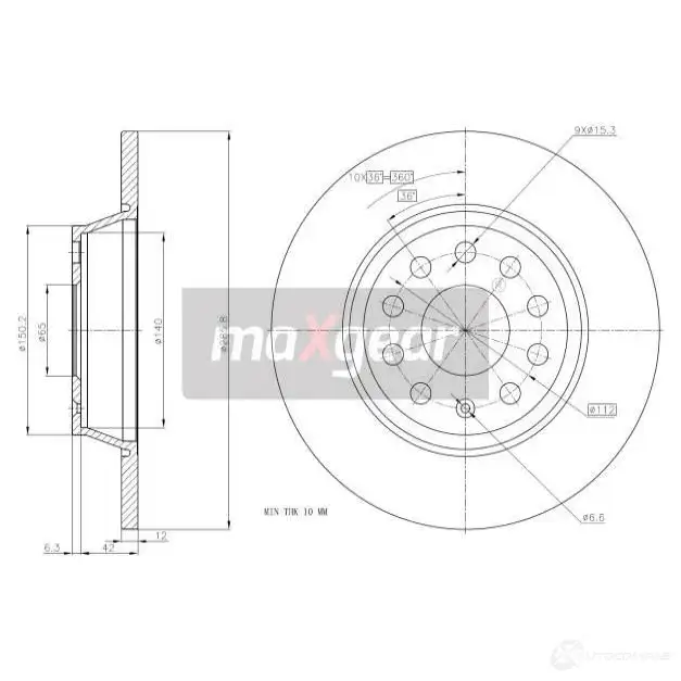 Тормозной диск MAXGEAR YY HVJXR 191229 2836841 изображение 0