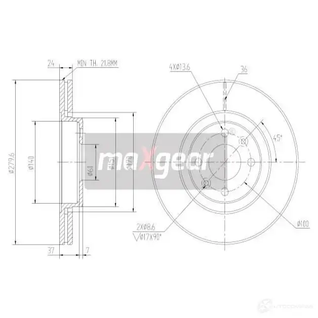 Тормозной диск MAXGEAR 2836114 Z U559Z 190803max изображение 0