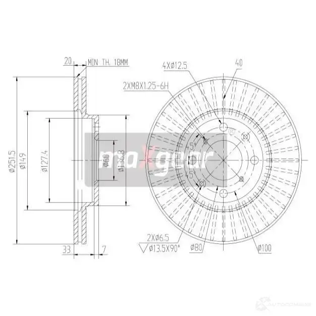 Тормозной диск MAXGEAR 1425009390 191871max H6 S5JE