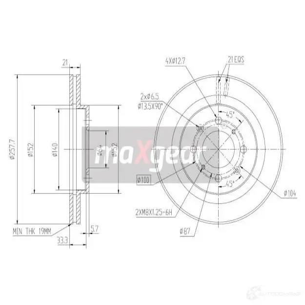 Тормозной диск MAXGEAR 8VO 7YEB 192400max 1425009626