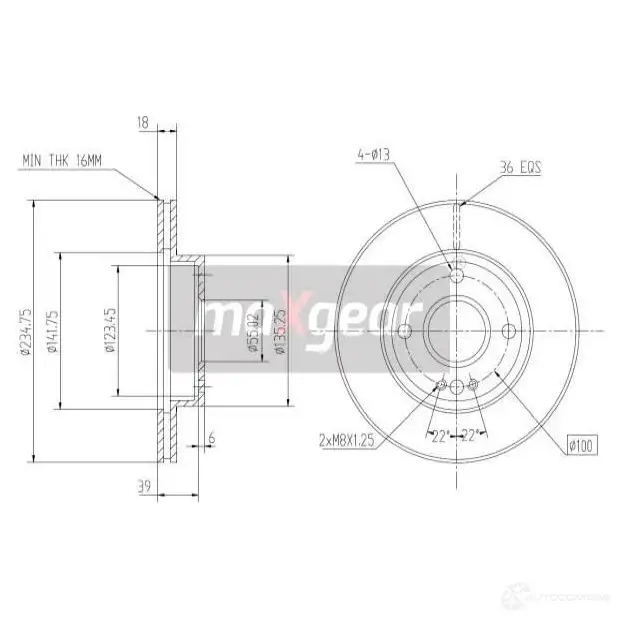 Тормозной диск MAXGEAR 190714 8EA5 BY 2835891 изображение 0