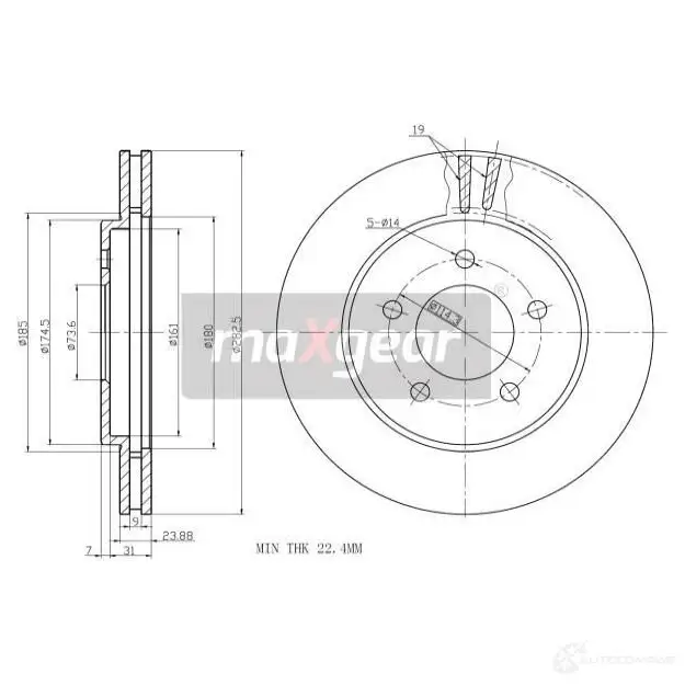 Тормозной диск MAXGEAR 191004 2836485 9NM YM изображение 0