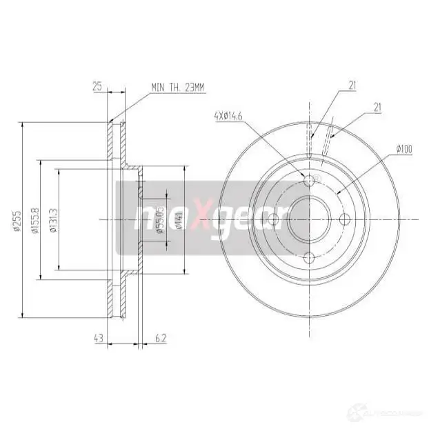 Тормозной диск MAXGEAR 2836411 190972 8301A V