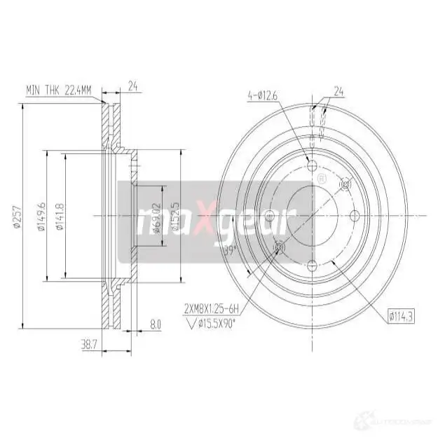 Тормозной диск MAXGEAR 8 H206X 2838304 192502