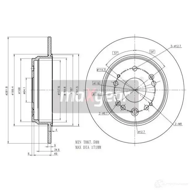 Тормозной диск MAXGEAR 191021 FXGR Q 2836526 изображение 0