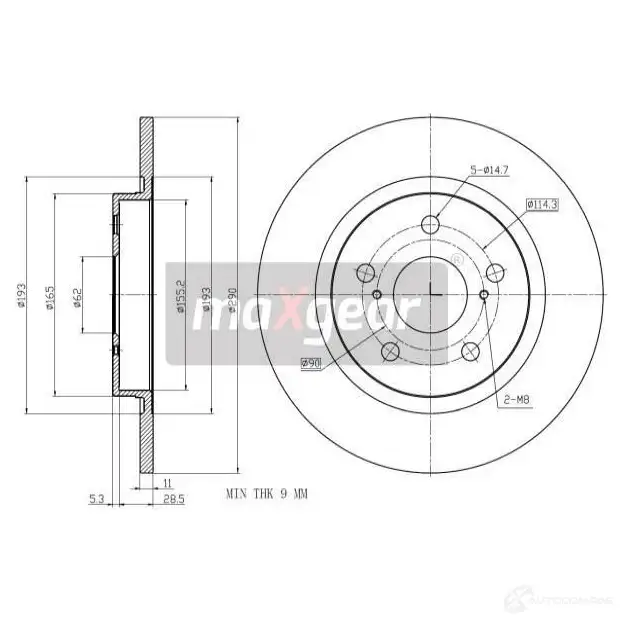 Тормозной диск MAXGEAR 191870max JL4 U5E 1425009389