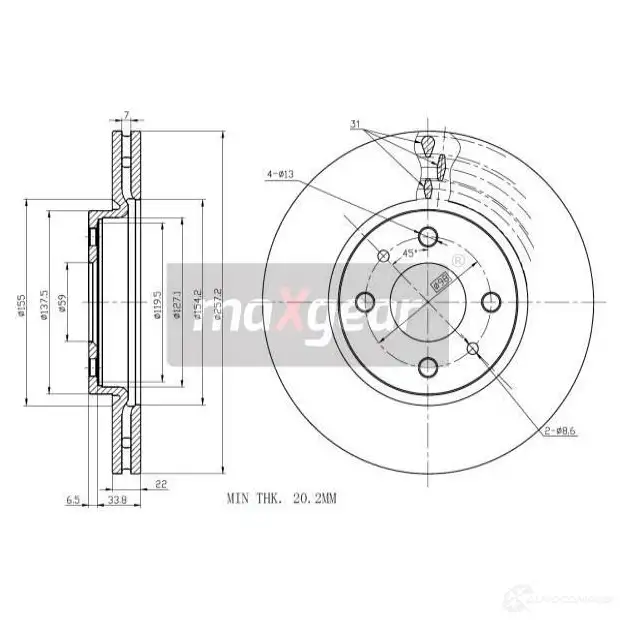 Тормозной диск MAXGEAR V76 OY 2836470 190998