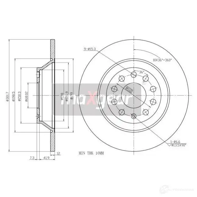 Тормозной диск MAXGEAR 191228 2836838 XMQ WNHD