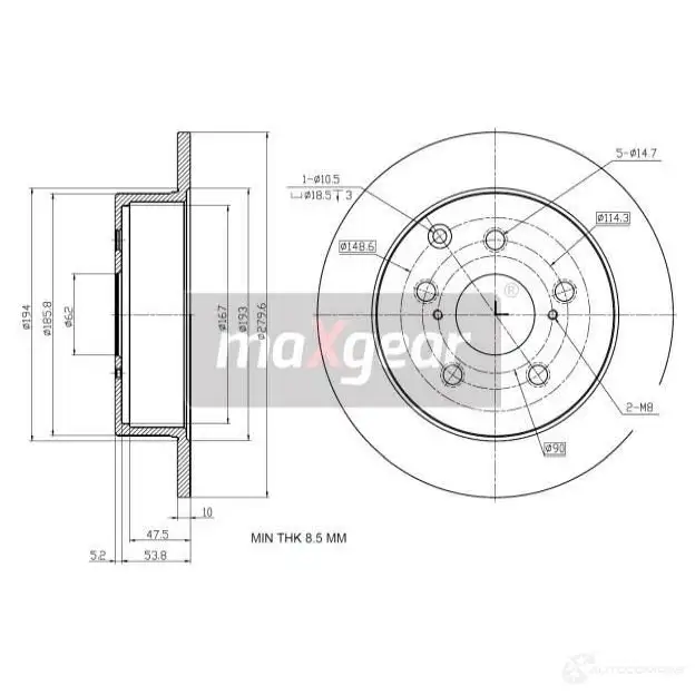 Тормозной диск MAXGEAR 2838016 192353 GFKT SW