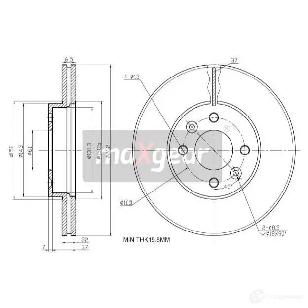 Тормозной диск MAXGEAR 190766 2836018 6P0 UXH4
