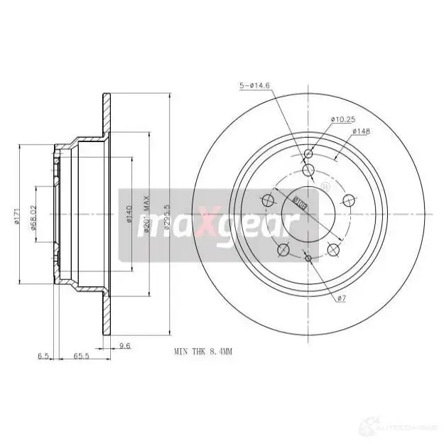Тормозной диск MAXGEAR F7JJ WVB 190975max 1425005057
