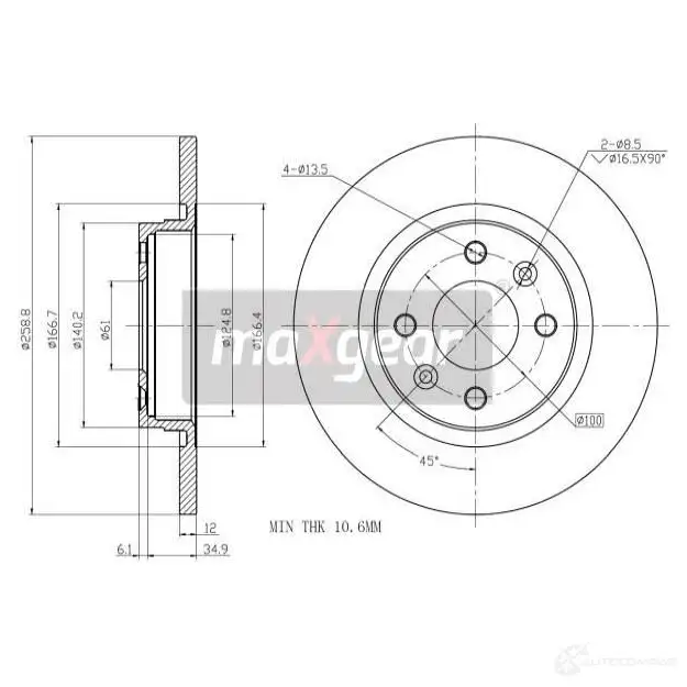 Тормозной диск MAXGEAR 191234max 1425005073 Y 5PAL2R изображение 0