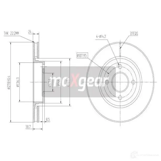 Тормозной диск MAXGEAR 191001 2836478 N55 JP