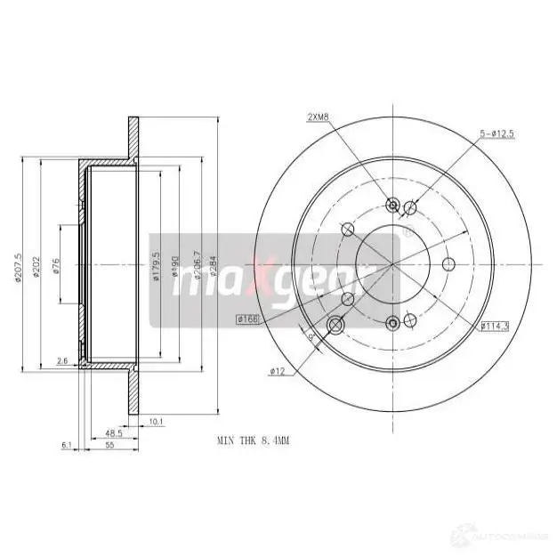 Тормозной диск MAXGEAR 2837372 191860 128L 2X изображение 0