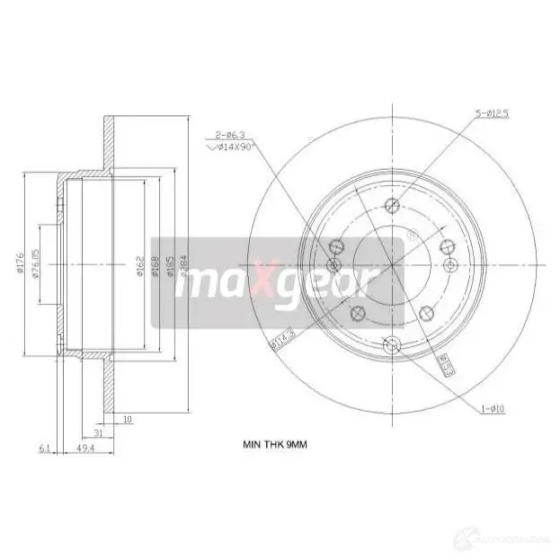 Тормозной диск MAXGEAR 2838074 192382 PDTIT Q0 изображение 0