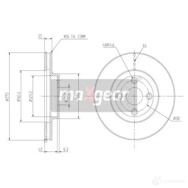 Тормозной диск MAXGEAR 2836395 190966 X LF76W