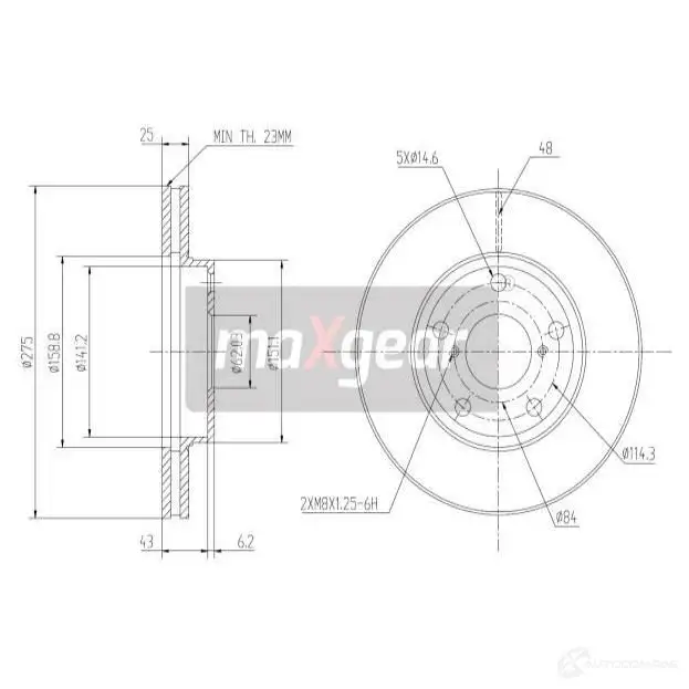 Тормозной диск MAXGEAR SZ2 RR6 190973 2836413