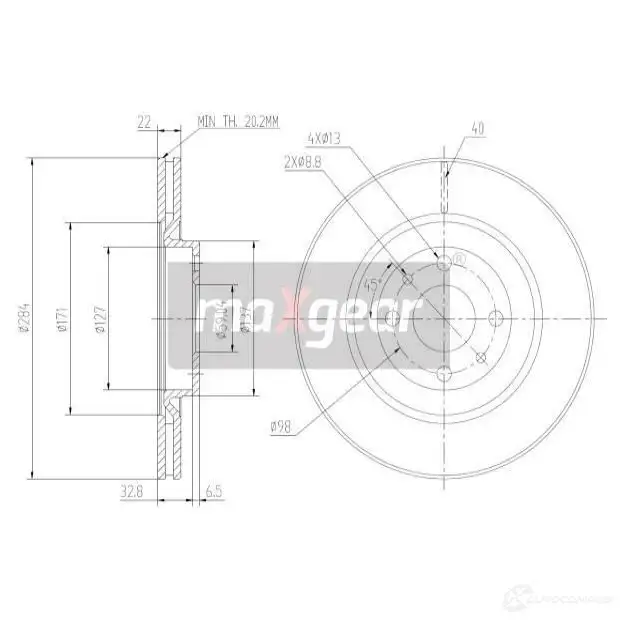 Тормозной диск MAXGEAR 2836535 6A D8R 191025 изображение 0