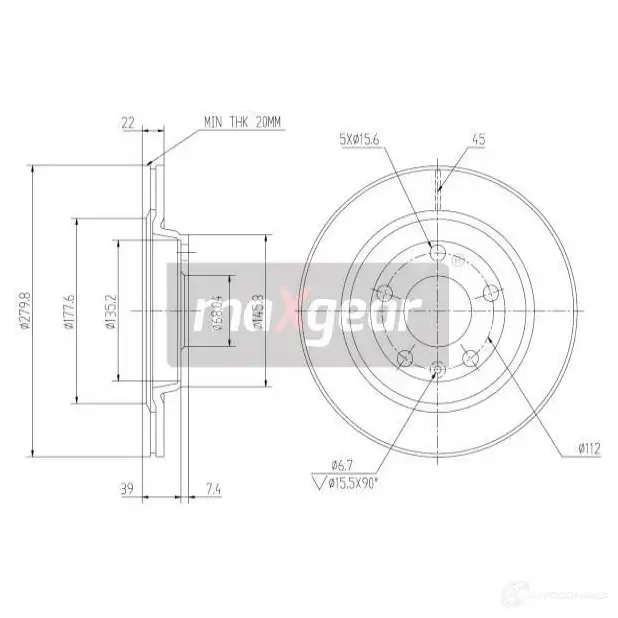 Тормозной диск MAXGEAR 190758 2835997 3L5P N - Изображение 1