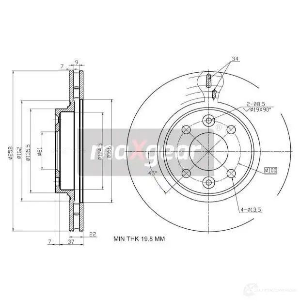 Тормозной диск MAXGEAR 192729max 1O 1JR2 1424435579