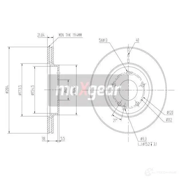 Тормозной диск MAXGEAR 190723 2835908 SVZA 22