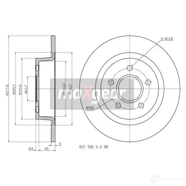 Тормозной диск MAXGEAR OF YT6 191958 2837508