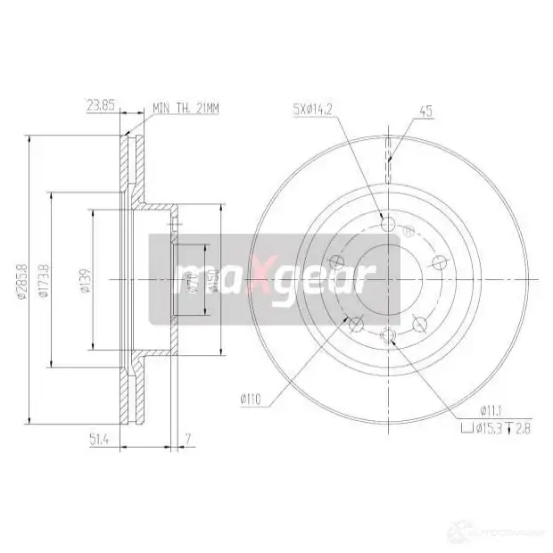 Тормозной диск MAXGEAR LLGYON 4 2836095 190797