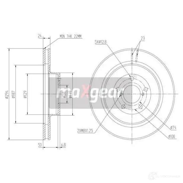 Тормозной диск MAXGEAR 2836894 191255 9D MYD