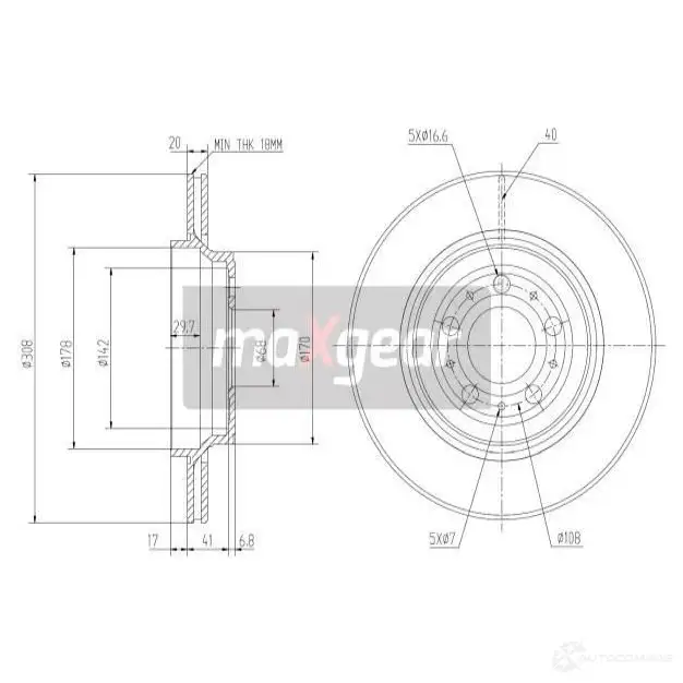 Тормозной диск MAXGEAR 191950 2837496 CM07 J
