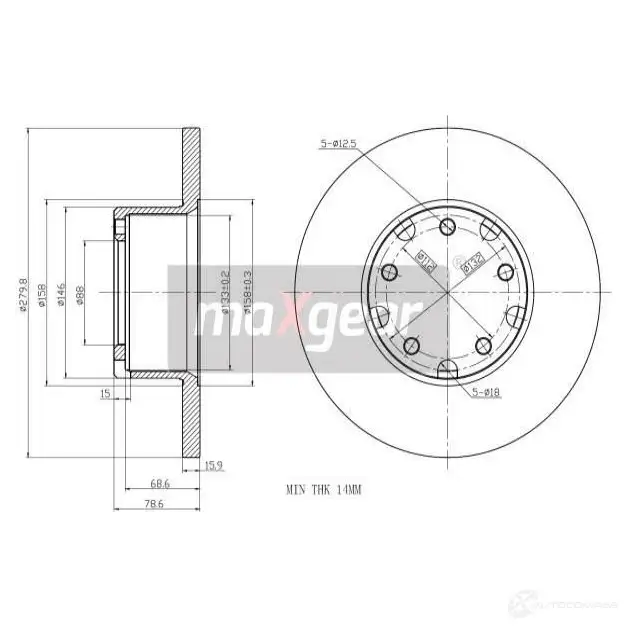 Тормозной диск MAXGEAR UMGJ 5VB 2836051 190779