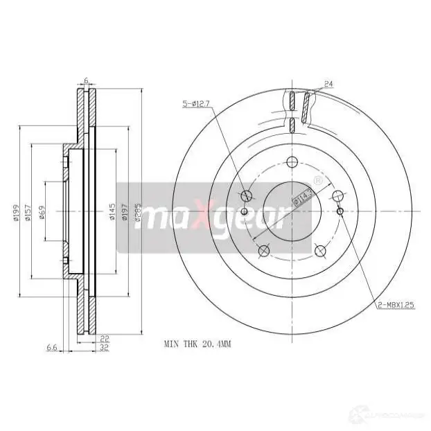 Тормозной диск MAXGEAR 2838196 66T8B A8 192445 изображение 0