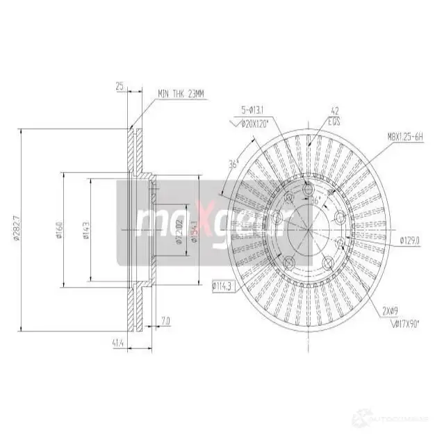 Тормозной диск MAXGEAR 190945 C UFQANQ 2836346 изображение 0